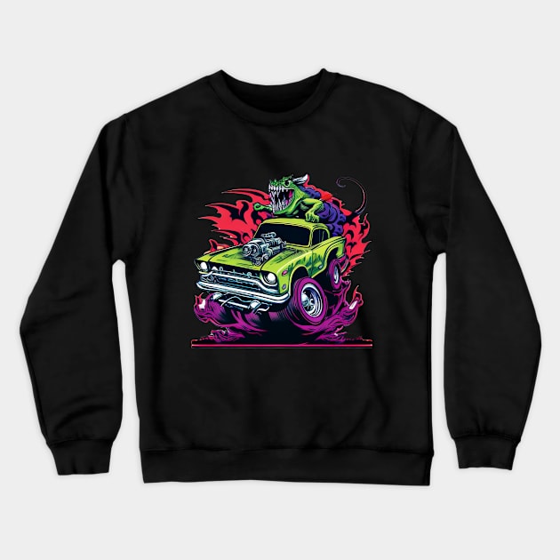 Monster Hot Rod Racing Rat Street Racer Retro Design Crewneck Sweatshirt by Coder-T